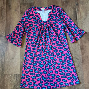 Women's Top it off Pink Blue Leopard Print Long Sleeve Dress S